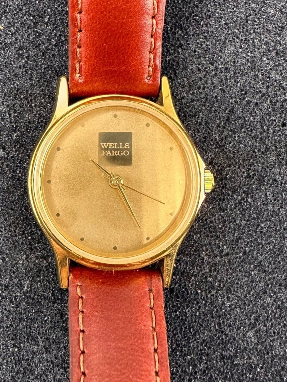 Wells Fargo Watch Women Gold Tone 26MM Brown Leather Band New Battery 8"